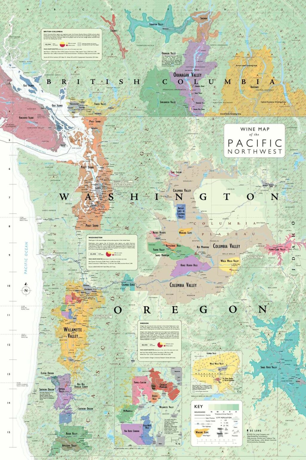 Wine Map De Long – Wijnkaart – NW-Amerika – ESPAVINO